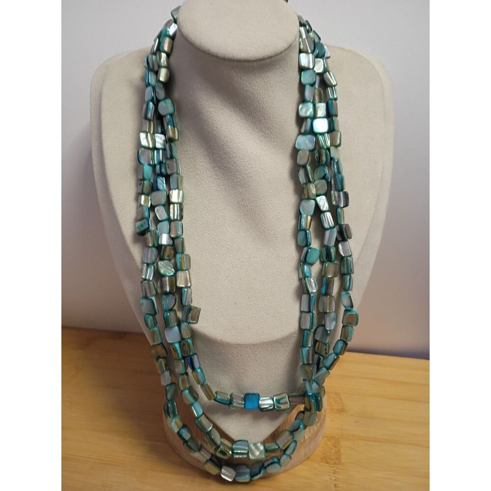 Statement Necklace Abalone Shell & Mother of Pearl Turquoise Baroque Nugget Bead